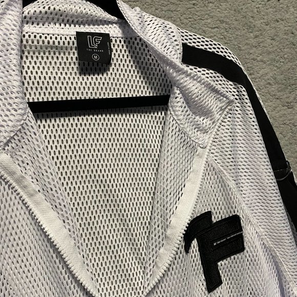 LF Track Jacket White Black Semi Sheer Mesh Netted Full Zip Size M. - Picture 4 of 9